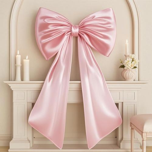 Large Pink Bow for Coquette Room Decor, 40x24 In Satin Ribbon Tie Coquette Birthday Decorations, Giant Pastel Pink Hanging Wall Decor for Ballerina Girl Just Want to Be One (Internal Stability Layer)