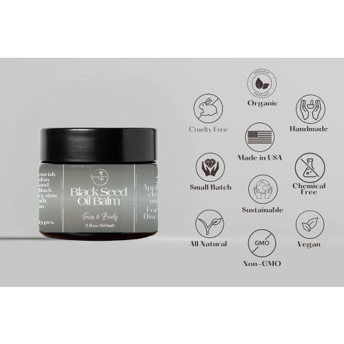 Black Seed Oil Balm - Nigella Sativa | 2oz | Vegan Skin Repair Ointment for Dry, Irritated Skin | Handmade In The USA | Non-GMO, Chemical-Free