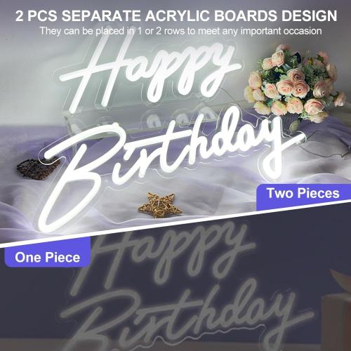 Big Size Happy Birthday Neon Sign Large - Happy Birthday Sign Large 2PCS, Happy Birthday Light Up Sign 12V with Dimmable Switch, Happy Birthday LED Sign for Backdrop, Party, Celebration, Decoration, White