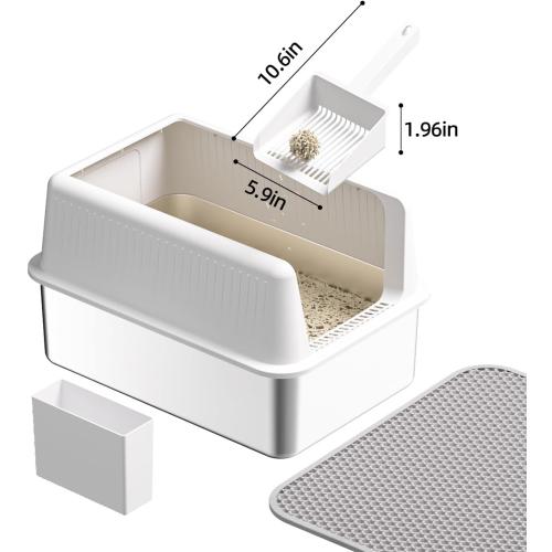 Stainless Steel Cat Litter Box with Lid,XL,19.7”L x 13.8”W x 11.8”H Deep,Metal Litter Box with High Side,for Small and Large Cats,with a Scoop and Scoop Storage Box Litter Mat Double,Easy Cleaning