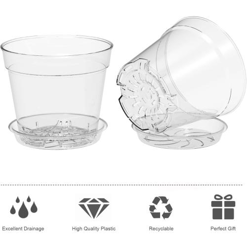 WSMKSZ 4 Inch Clear Nursery Pots, 8 Pack Highly Transparent Plant Pots for Small Indoor Plants with Drainage Holes and Trays, Plastic Seedling Starter Planters for Flowers
