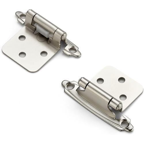 Ravinte 30 Pack (15 Pairs) 1/2 inch Overlay Cabinet Hinges, Self-Closing Semi-Concealed Face Mount, Satin Nickel Decorative Hardware with Door Bumpers for Kitchen & Cupboard Doors, Silver