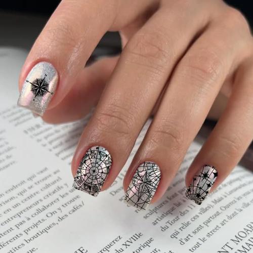 PH PandaHall 3pcs Travel Pattern Nail Stamp Plate Compass Map Pattern Print Art Template Stainless Steel Nail Image Plate Travel Theme Nails Art Stencils for Women DIY Printing 4.7x2.3 inch