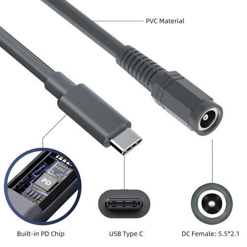 0.5M/1.6FT USB C Male to DC Female Power Cable Adapter for Starlink Mini, Work with 20V/65W  Type-C PD Source