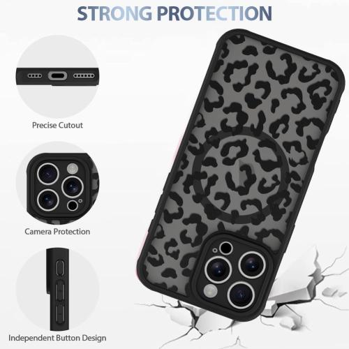 AIGOMARA Magnetic Case for iPhone 16 Pro, Black Leopard Pattern Design | [Compatible with MagSafe] Soft TPU Bumper Hard PC Back Anti-Fall Shockproof Protective Slim Cover for Women Girls Men