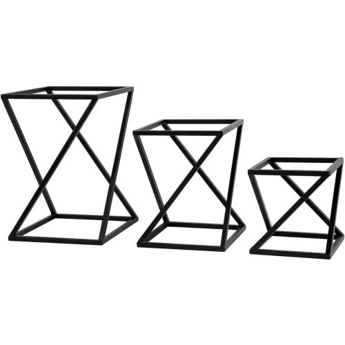MyGift Pizza Racks, Set of 3 Food Risers for Buffet Table, Twisting Geometric Matte Black Metal Stackable Pizza Risers for Party, Family, Wedding