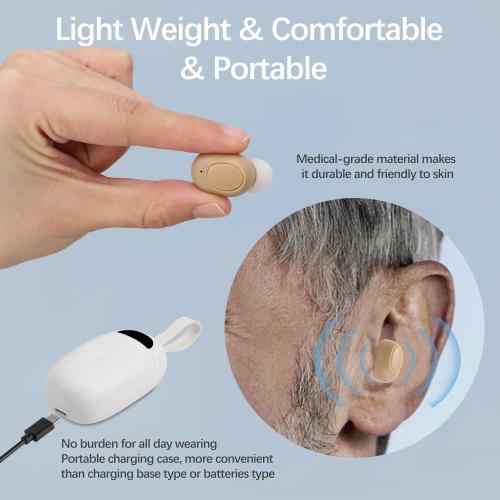 CIS Hearing Aids for Seniors, Rechargeable Hearing Aid with Noise Cancelling for Adults, Invisible Hearing Amplifiers with Charging Box, Easy to Carry