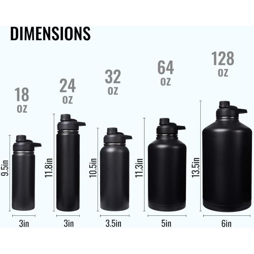 24 oz Insulated Water Bottle with Handle, 304 Stainless Steel Water Bottles with Wide Mouth, Double Wall Vacuum Sports Water Bottle, BPA Free, Keep Cold and Hot, Black | with Handle, Water Bottles, Wide Mouth, Double Wall Vacuum, Sports Water Bottle, BPA