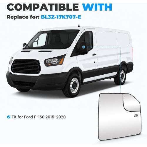 Passenger Side Heated Mirror Glass Fits for Ford F-150 2015 2016 2017 2018 2019 2020 Right Convex with Blind Spot Mirror Replacement for FL3Z17K707A