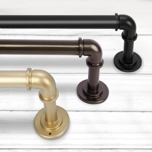 OLV Gold Industrial Curtain Rods for Windows 66 to 120 Inch(5.5 to 10 Feet), 1 Inch Diameter Blackout Wrap Around Adjustable Heavy Duty Window Drapery Rods, Indoor and Outdoor