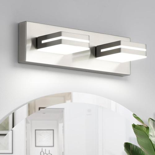 Size L14.5 x W4.7 x H5.9 OKELI 2-Light Bathroom Vanity Light Fixture Brushed Nickel Modern Mirror Front Lamp for Bathroom, Stairs, Hallway Bedside Dimmable Cold White 24W ETL Listed, 350° Adjustable Lamp Head