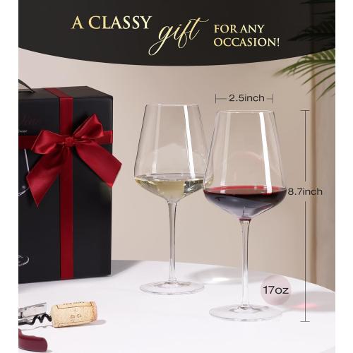 Wine Glasses Set of 4, Crystal Hand Blown Red/White Wine Glass with Stem-17 oz, Dishwasher Safe, Unique Gift for Wedding, Birthday, Anniversaries, Father's Day