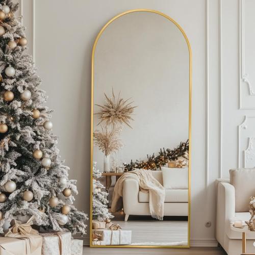 Full Length Mirror, 60x20 Floor Mirror, Arch Floor Standing Mirror Freestanding Arch Full Body Mirrors with Stand for Bedroom, Hanging Mounted Mirrors for Living Room Cloakroom, Gold