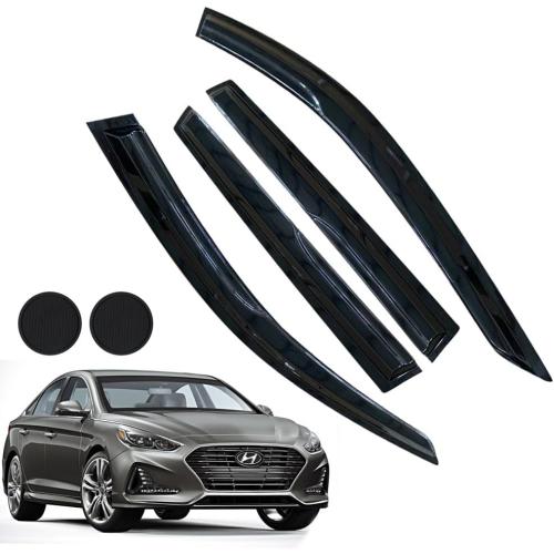 Rain Guards for Hyundai Sonata SE SEL 2020-2023, Tape-on Side Window Deflectors for Hyundai Sonata SE SEL, Window Visors for Sonata Cars, Car Accessories 4 Rain Guards & 2 Car Coasters