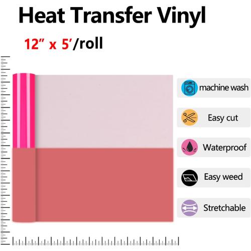 HTVVETUR Glow in The Dark HTV Heat Transfer Vinyl Roll 12 Inch by 5 Feet Iron on DIY for T-Shirt PU Stretch Elastic HTV Vinyl (Dark in Glow Neon Pink, 5FT)
