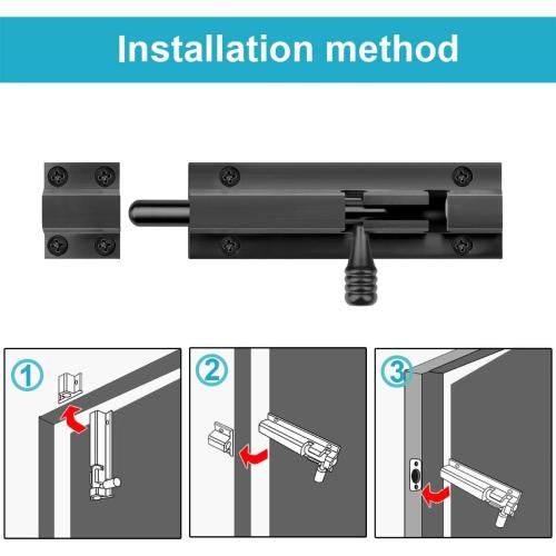 2 Pack 5 Black Aluminum Slide Bolt Gate Latch, Barrel Bolt | for Fence Shed, Barn Door