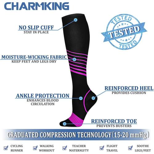 CHARMKING Compression Socks for Women & Men Circulation (8 Pairs) 15-20 mmHg is Best Support for Athletic Running,Cycling