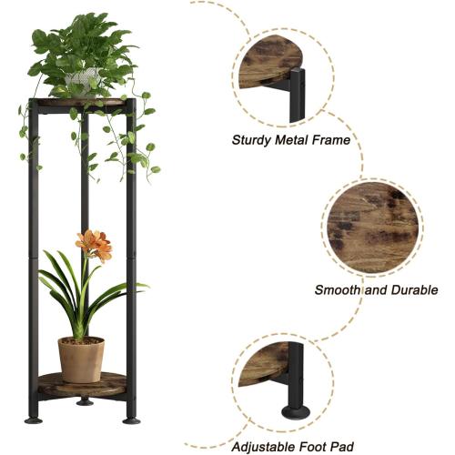 Plant Stand Indoor Corner Tall 2 Tier Metal Modern Flower Storage Plant Shelf Holder for Living Room Balcony Garden,Black (2 Tier-Black Round)