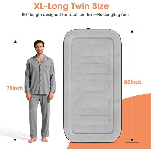 Twin Air Mattress with Built in Pump,18''Inflatable Mattress 2 Mins Self-Inflation/Deflation,XL-Long Blow up Mattress Thicker,Flocked Top Air Bed with Storage Bag for Home, Camping & Guests