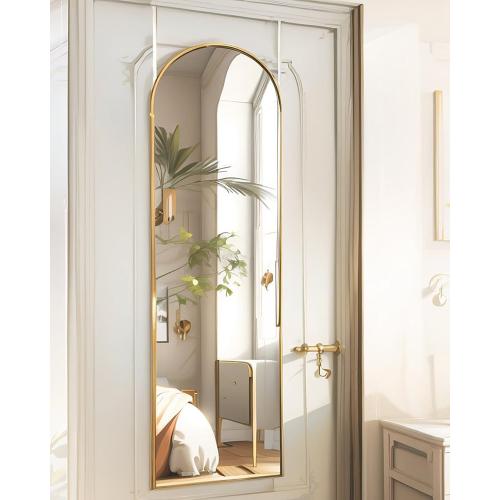 Full Length Mirror Over The Door, 14x 48 Arched Vertical Wall Mirror for Full Body, Hanging Door Mirror, Gold