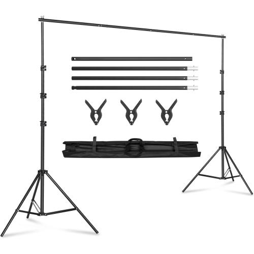 Backdrop Support Stand 6.4x10FT Photo Backdrop Stand Adjustable Photography Studio Background Support System Kit with Carrying Bag and 3 Clamps for Photo Video Shooting, Wedding, Party