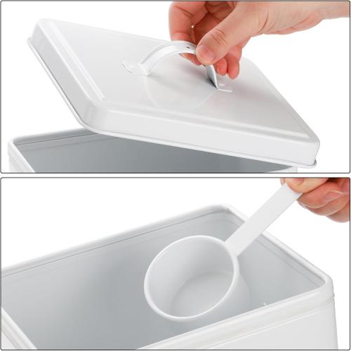 Youeon 5-7 Lbs(25 Cup) Metal Dog Food Storage Container with Lid and Scoop, Airtight Dog Treat Container, Farmhouse Pet Food Storage Container, Cute Dog Food Canister, Gift for Dogs and Owners, White