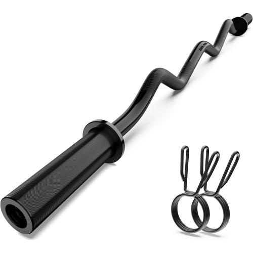 Olympic EZ Curl Barbell Bar, 47 Curl Bar for Weight Lifting, Home Gym Weight Bar- Strength Training,Squat,Hip Thrusts,Biceps, Chrome Curling for 2 Inch Plates -2 Spring Collars (Silver)