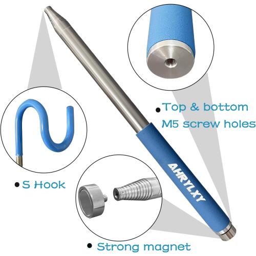 Blue 10 FT Telescoping Pickup Tool Magnetic Pole with Hook, Telescopic Push Pull Rod Wire Reacher Grabber Disc Golf retriever, Telescopic Magnetic Pick-Up Tool