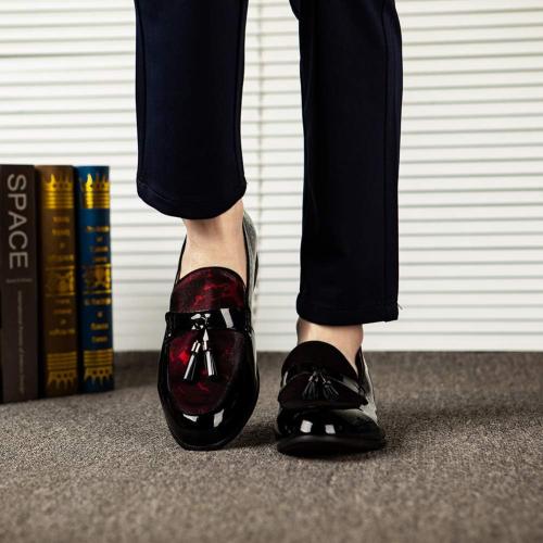 Size 13 Color Red JITAI Mens Leather Shoes Pattern Printing Men's Dress Loafer Shoes Slip-on Casual Loafer Smoking Slipper