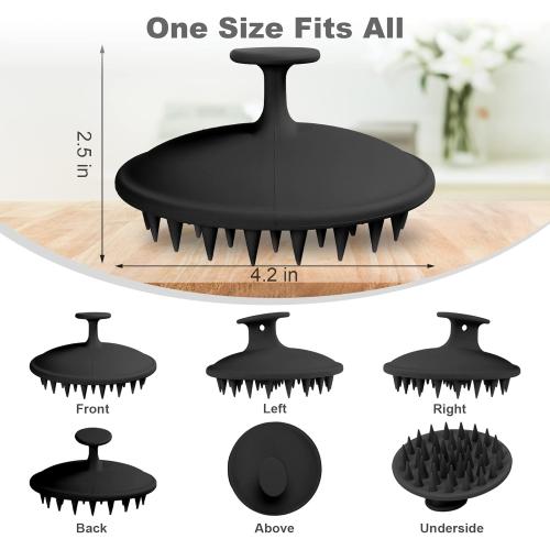 Silicone Scalp Massager Shampoo Brush, Scalp Brush for Hair Growth & Dandruff Removal, Hair Scrubber Scalp Stimulator Exfoliator Brush with Soft Bristles for Wet Dry Scalp Care (Black)
