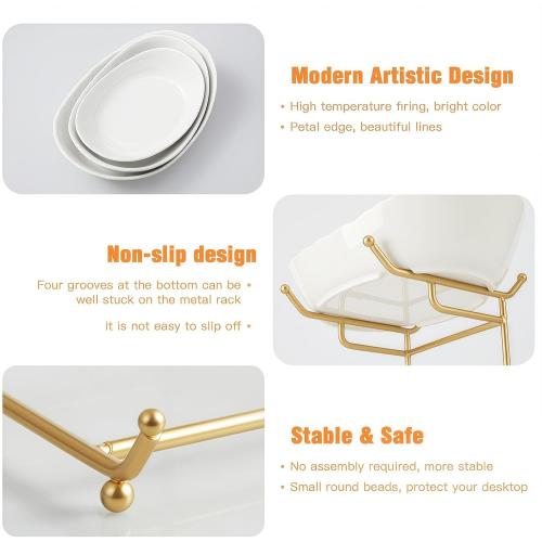 Ceramic Fruit Bowl for Kitchen Counter - 3 Tier Fruit Basket with Metal Stand, Tiered Fruit Stand for Countertop, Snack, Nuts, Cake, Dessert, Cute (Gold, Small) 1
