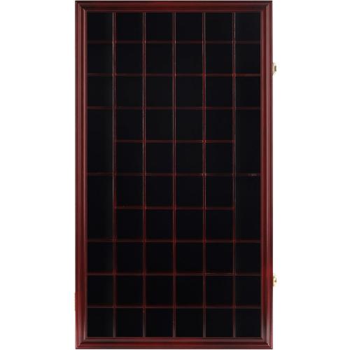 Shot Glass Display Case Cabinet Wall Rack Holder Shadow Box Lockable with UV Protection Acrylic Glass Door Shot Glass Collection Display with 56 Slots (Cherry Finish)
