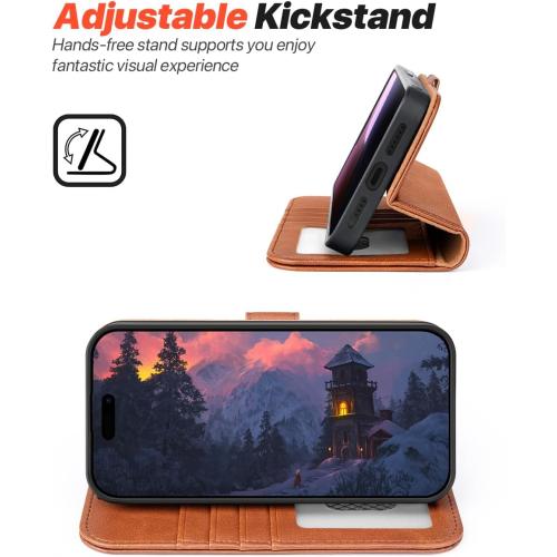 OCASE for iPhone 16 Pro Max Case Detachable Wallet Case with Card Holder, 2 in 1 Pu Leather Flip Folio with RFID Blocking Stand Wrist Strap Shockproof Phone Cover 6.9 Inch 2024, Brown