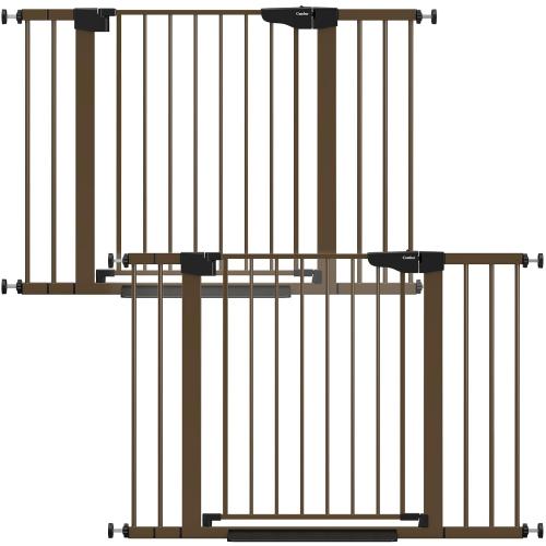 Cumbor 2 Pack 29.7-46 Baby Gate for Stairs, Mom's Choice Awards Winner-Auto Close Dog Gate for doorways, Easy Install Pressure Mounted Pet Gates indoor, Easy Walk Thru Wide Safety Gate for Dog, Brown