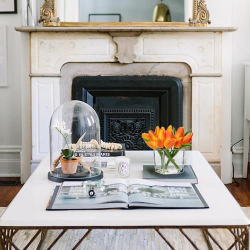 DILATATA Artificial Orange Tulips in Vase with Faux Water 5.5 Real Touch Flowers Fake Tulips Small Flowers Arrangement in Cube Glass Vase for Mother's Day Table Centerpiece Wedding Home Decor