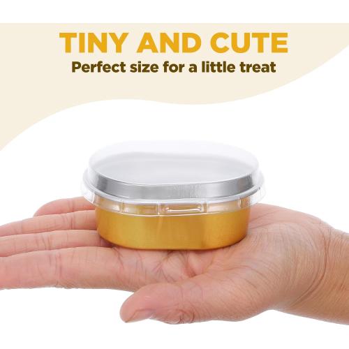 100 Pack Mini Aluminum Baking Cups with Lids, 3 OZ Disposable Ramekins Muffin Liners Containers, Individual Pie Tin Cup for Dessert, Creme Brulee, Pudding, Cupcake