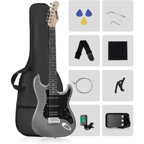 RST-150 39 Beginner Electric Guitar Kit with Amp & HSS Pickups | Complete Starter Set for Newcomers w/Essentials | Gig Bag, Extra Strings, Digital Tuner, Capo, Strap | Home Practice (Black)