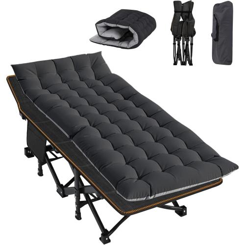 Camping Cot for Adult Large Extra Wide, Heavy-Duty 1200D Oxford Cot for Sleeping, Portable Folding Camp Bed with Mat & Carry Bag