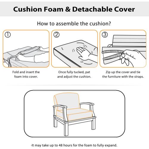 Sundale Outdoor Olefin Deep Seat Cushion Set of 2, Patio Chair Cushion and Pillow, Water-Resistant Sectional Sofa Pad with Straps Red, 24 x 24 x 4 Inches
