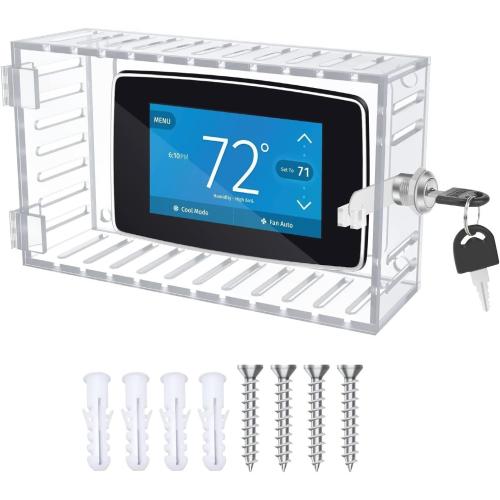 Large Thermostat Guard, Thermostat Lock Box with Key, Clear Thermostat Cover for Thermostat On Wall, 18x10x5 cm, Universal Home Locking Thermostat Guard
