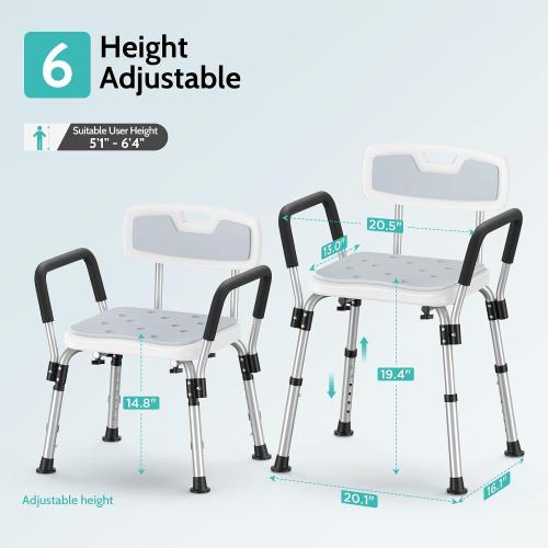 Kicimpro HSA/FSA Shower Chair for Elderly & Disabled, 10 Min Installation, Heavy Duty Bath Chair with Pad, 6 Adjustable Height Shower Seat for 5'1-6'4 Users