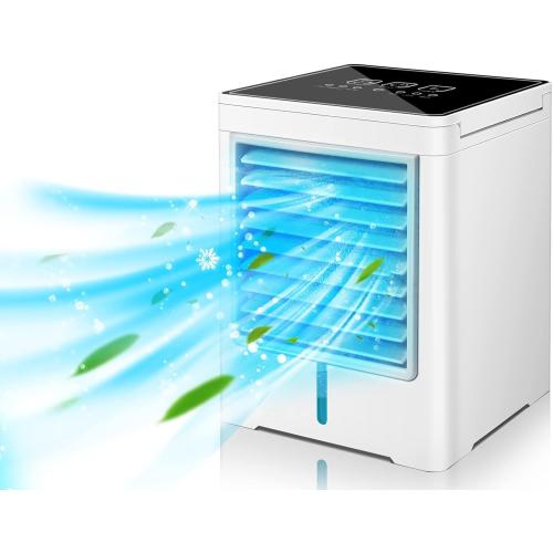 Portable Air Conditioners, Evaporative Air Cooler with 3 Wind Speeds 3 Timers Touch Screen Small Desktop Cooling Fan, Personal Mini Air Cooler for Home Room Camping Car Office