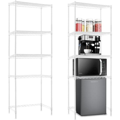 4 Tier Mini Fridge Shelf with Storage Over Mini Fridge Storage and Microwave Stand Height Adjustable Metal Storage Rack for Dorm Kitchen Office(White