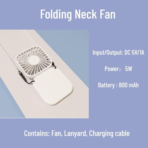 Portable Fan Foldable Mini Handheld Hanging Neck Fan with Lanyard USB Rechargeable Hands Free 3 Wind Speed Desk Fan Indoor Outdoor (White)