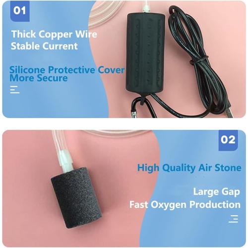 Aquarium Air Pump Mini USB Fish Tank Oxygen Air Pump Portable Ultra Silent Air Aerator Pump Energy Saving Oxygen Bubbler with Air Stone and Single Outlet Silicone Tube 1W