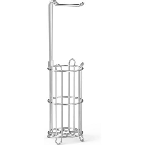 Meangood Toilet Paper Holder Stand and Tissue Paper Roll Dispenser for 4 Mega Rolls, Bathroom Free Standing Tissue Roll Storage Holder Rack, Metal Wire Silver