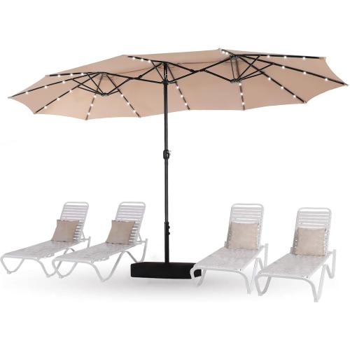 HERA'S PALACE 15ft Patio Umbrella with Base Included Double Sided Outdoor Umbrella for Patio Table Umbrella Outdoor 36 LED Solar Lights for Garden