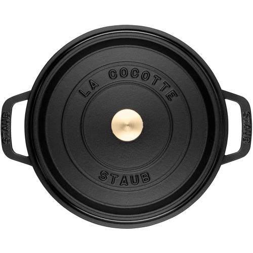 Black STAUB Cast Iron Dutch Oven Round Cocotte, Made in France, Black Matte