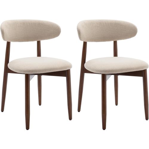 Set of 2 COLAMY Wooden Dining Chairs Set of 2, Modern Fabric Upholstered Kitchen Side Chairs, Farmhouse Dining Room Chair with Foot Pegs, Beige