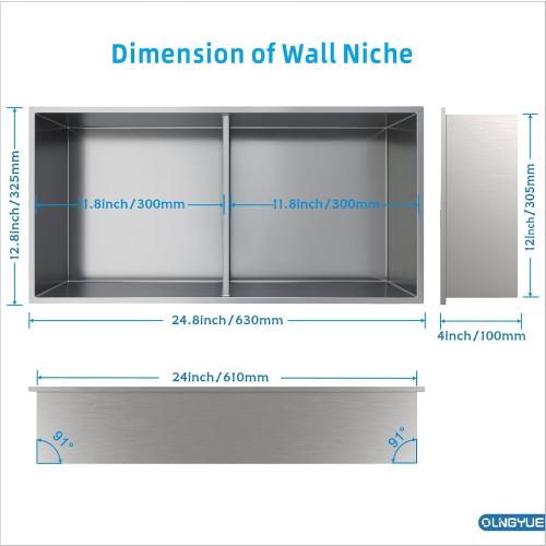 12x24 Bathroom Shower Niche Shelf: Double Layer Stainless Steel No Tile Needed - Recessed Wall Niches Box for House Decoration - Brushed Nickel